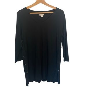 J. Jill Black 3/4 Sleeve Pull Over Tunic Top with Buttons Down Side Wome…